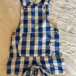 Cotton 3-6 Gingham Check Overalls Blue/White